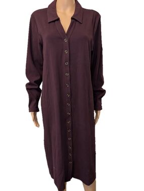 Lands End knit rib button down shirtdress, size XL, Purple/Eggplant color